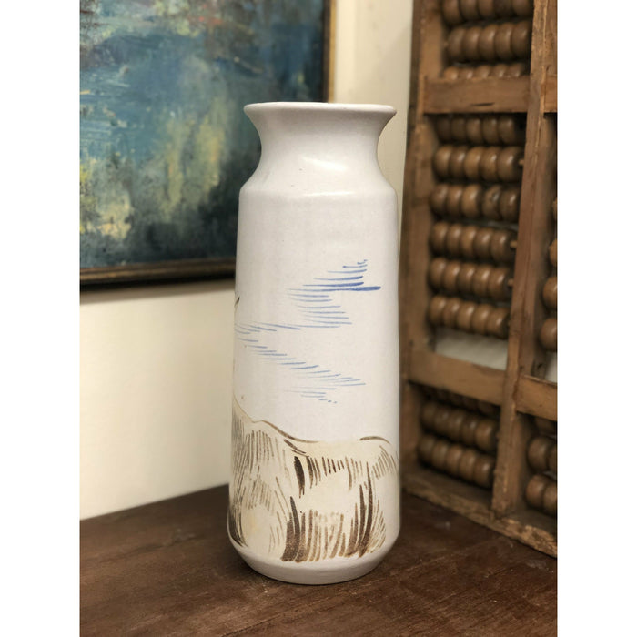 Vintage Ceramic Vase - Eddy Kourishima Original Artist Piece Caribou Reindeer Painted Pottery