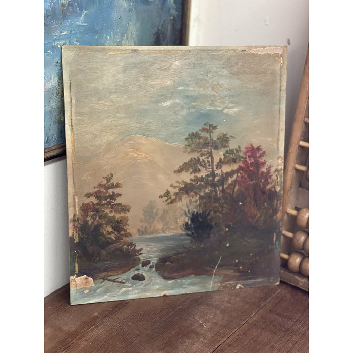 Vintage Painting on Antique Poster board - River Rapids
