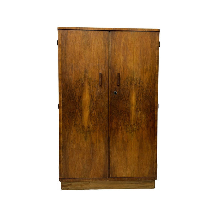 Vintage Art Deco Retro Armoire Or Cabinet with Burl Wood