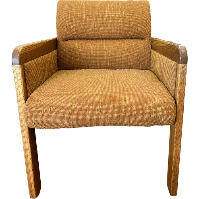 Vintage Solid Oak Upholstered Mid Century Modern Sofa Chair (Available for Online Purchase Only)