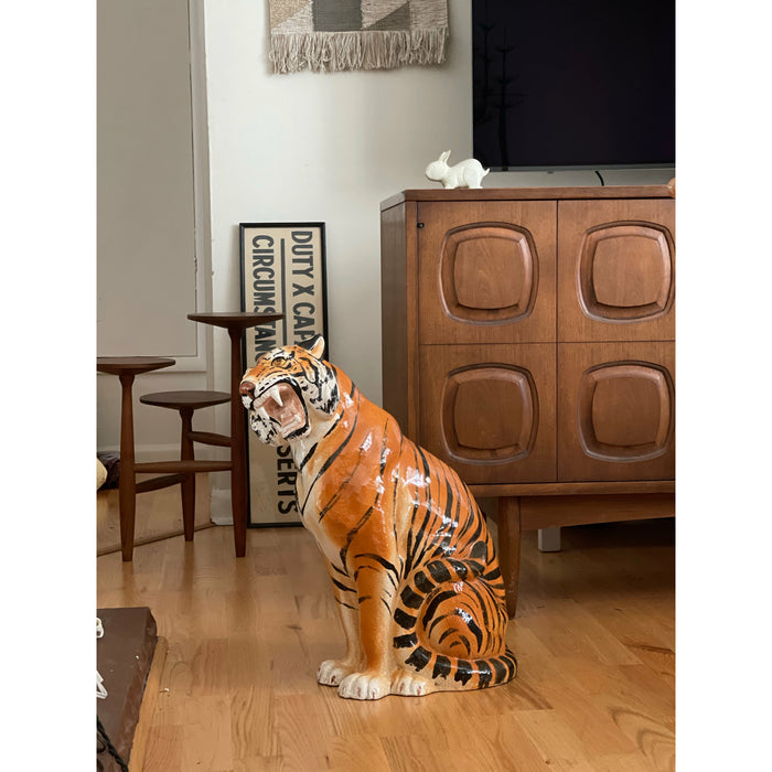 Vintage Large Italian Ceramic Sitting Tiger Statue (Available by Online Purchase Only)