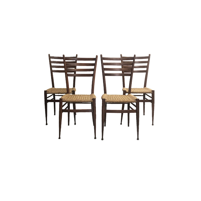 Italian Mid Century Modern Dining Chair Set with original Cord Gio Ponti (Available by Online Purchase Only)