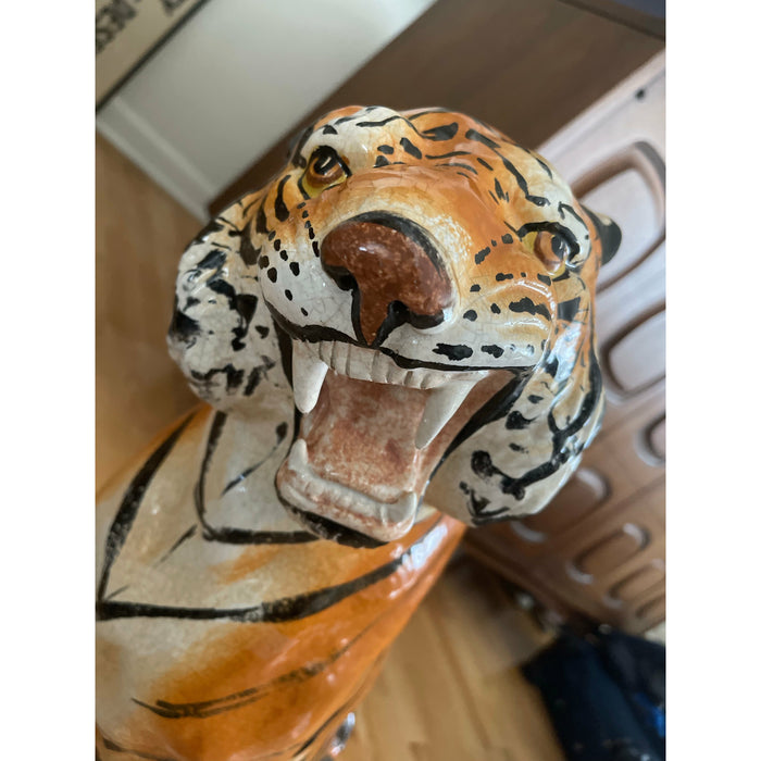 Large Vintage Ceramic Tiger Statue - 7 For Sale on 1stDibs