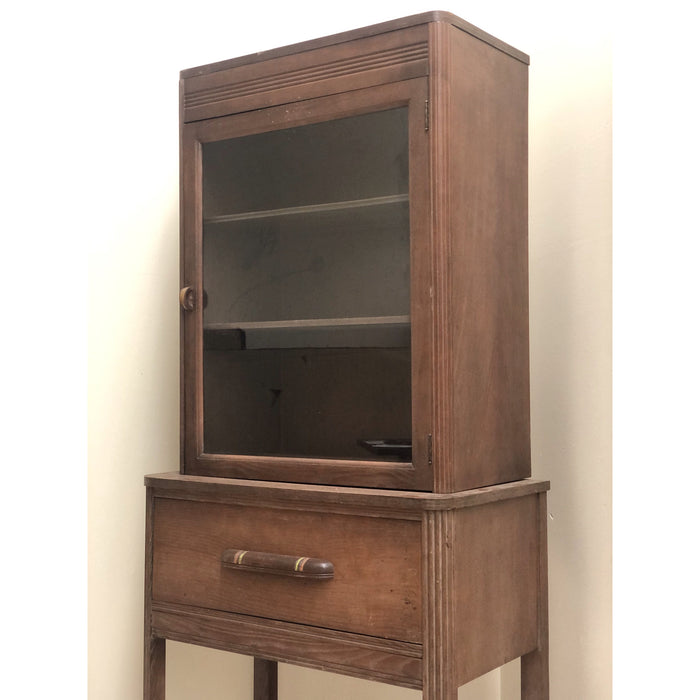 Vintage Mid Century Hutch Stand Glass Door Display Cabinet (Online Purchase Only)