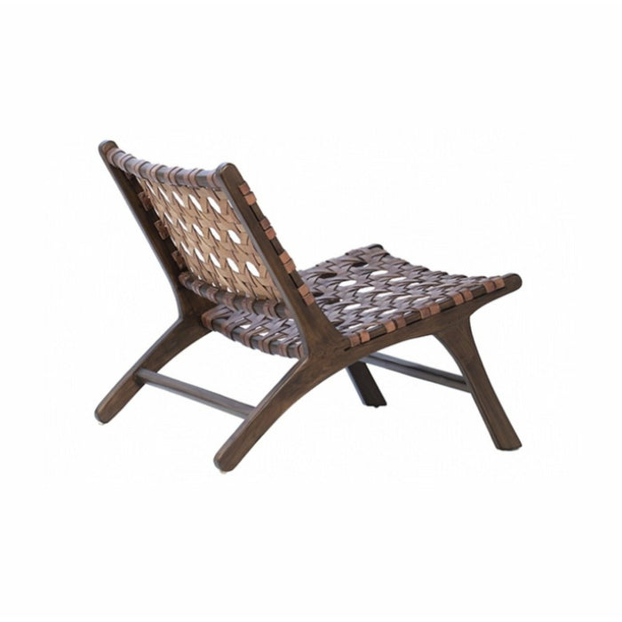 Full Grain Leather Teak Wood Frame Chair
