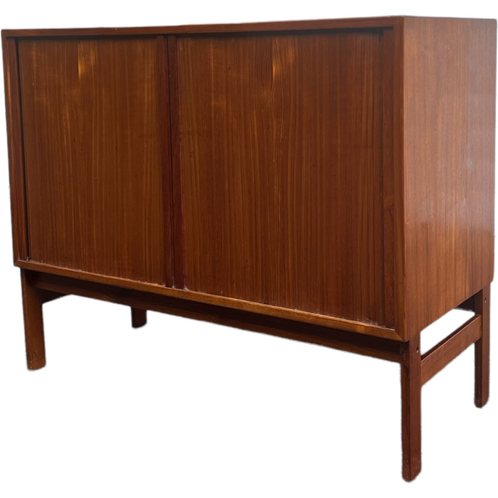 Vintage Imported Danish Modern Tambour Door Credenza or Record Cabinet (Available by Online Purchase Only)