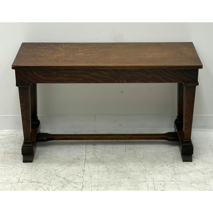 Vintage Early 1900s Bench with Storage with Figured Oak Wood