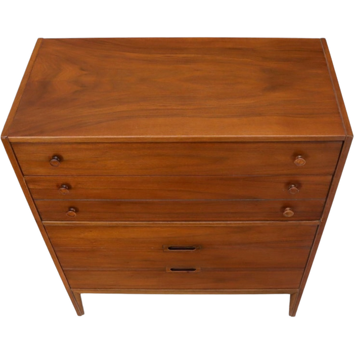 Vintage Walnut Mid-Century Modern Five Drawers Dresser Cabinet by United