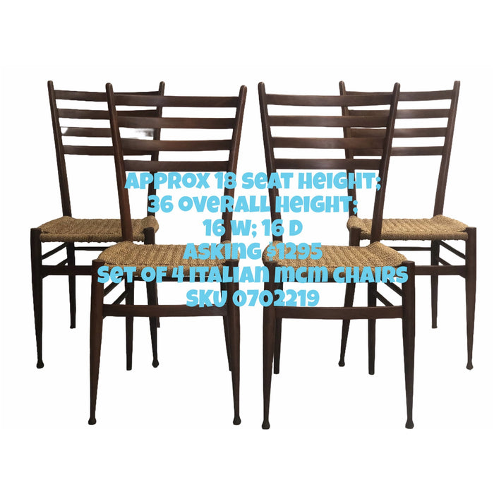 Italian Mid Century Modern Dining Chair Set with original Cord Gio Ponti (Available by Online Purchase Only)