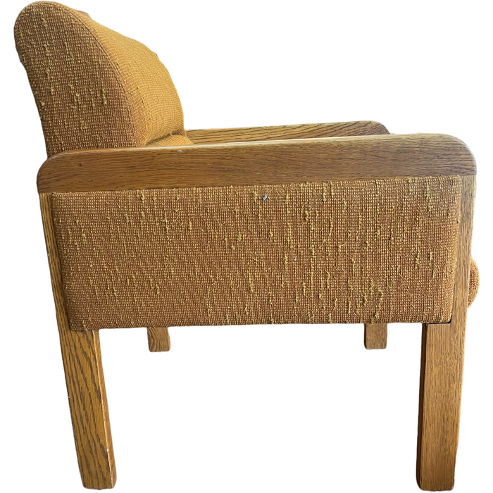 Vintage Solid Oak Upholstered Mid Century Modern Sofa Chair (Available for Online Purchase Only)