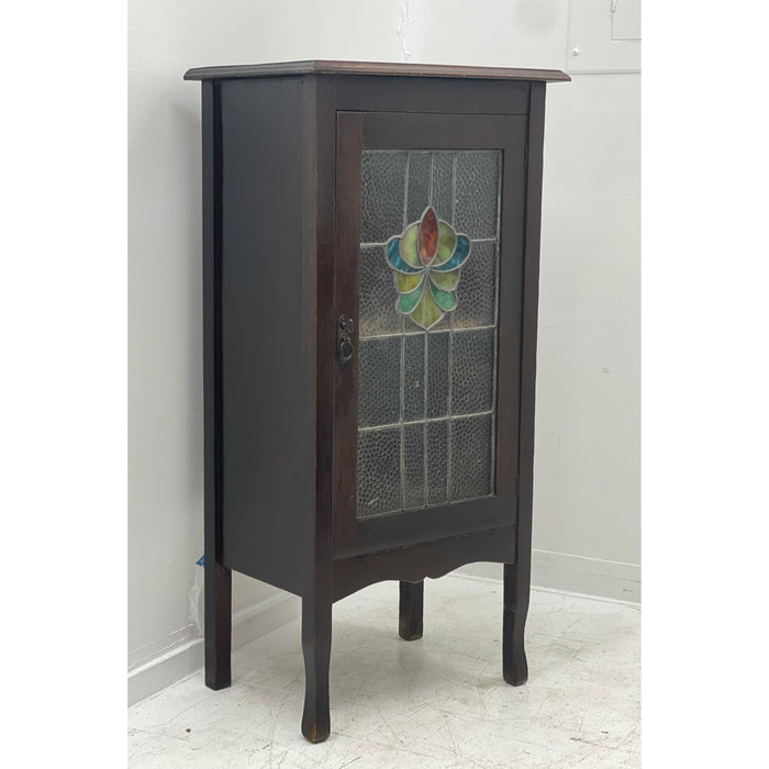 Antique English Walnut Storage Cabinet with Stained Glass (Available for Online Purchase Only)