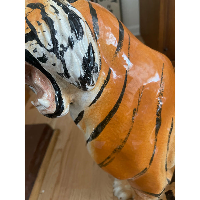 Vintage Hand-Painted Bengal Tiger Sculpture