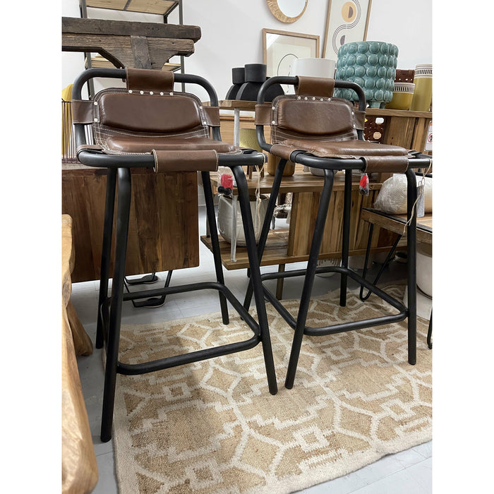 Metal And Leather Bar Stools