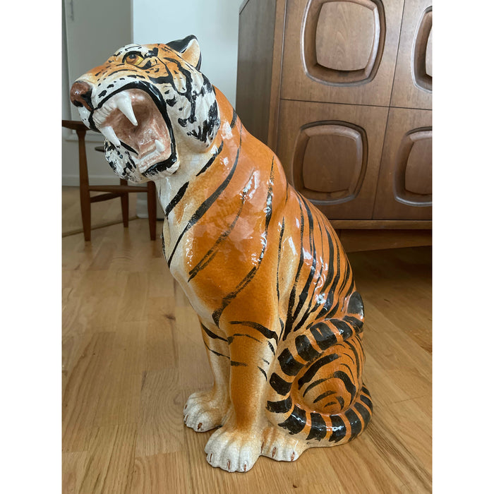 Vintage Large Italian Ceramic Sitting Tiger Statue (Available by Online Purchase Only)