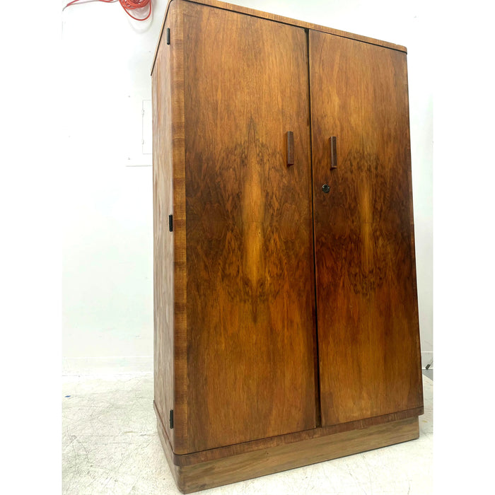 Vintage Art Deco Retro Armoire Or Cabinet with Burl Wood