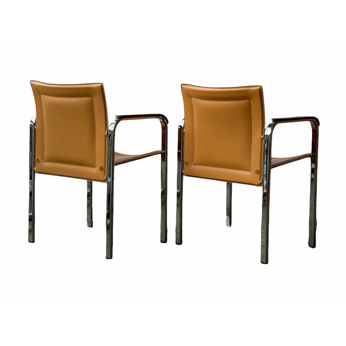 Pair of Swedish Mid Century Modern Leather Chrome Accent Club Chair