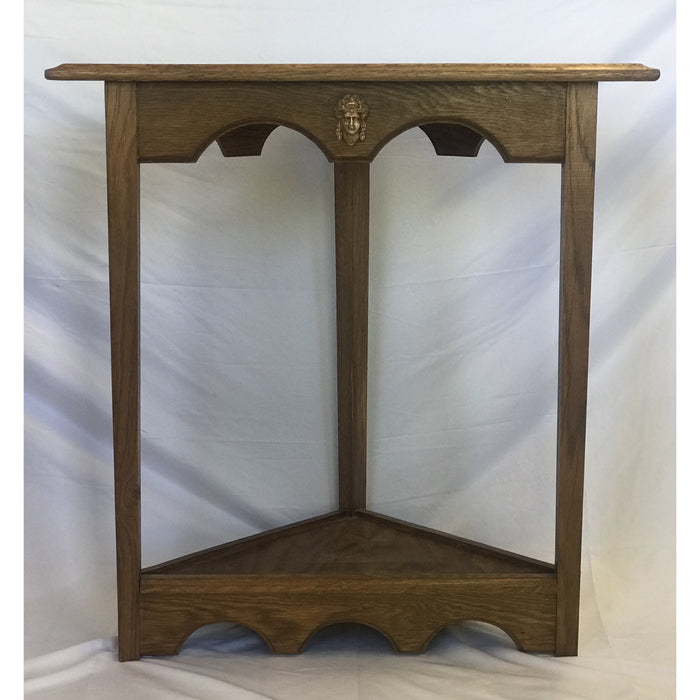 Vintage Solid Wood Corner Accent Table with Ornamental Figure Head Emblem